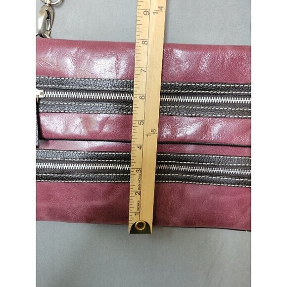 Sophia Viscon Burgundy Brown Trim Leather Zipper Crossbody Shoulder Handbag, EUC - Picture 16 of 16